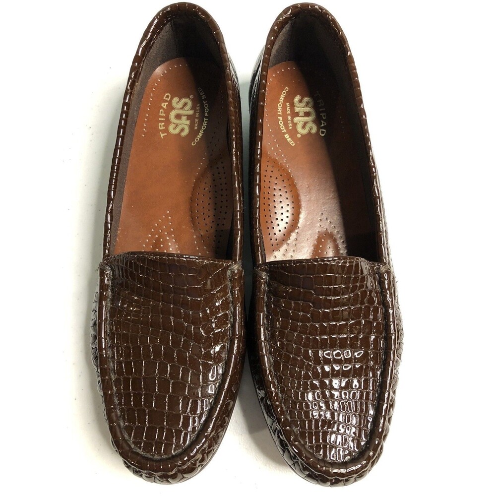 SAS Simplify Slip on Loafers Women's Size 7.5N Tripad Comfort Brown Croc Leather